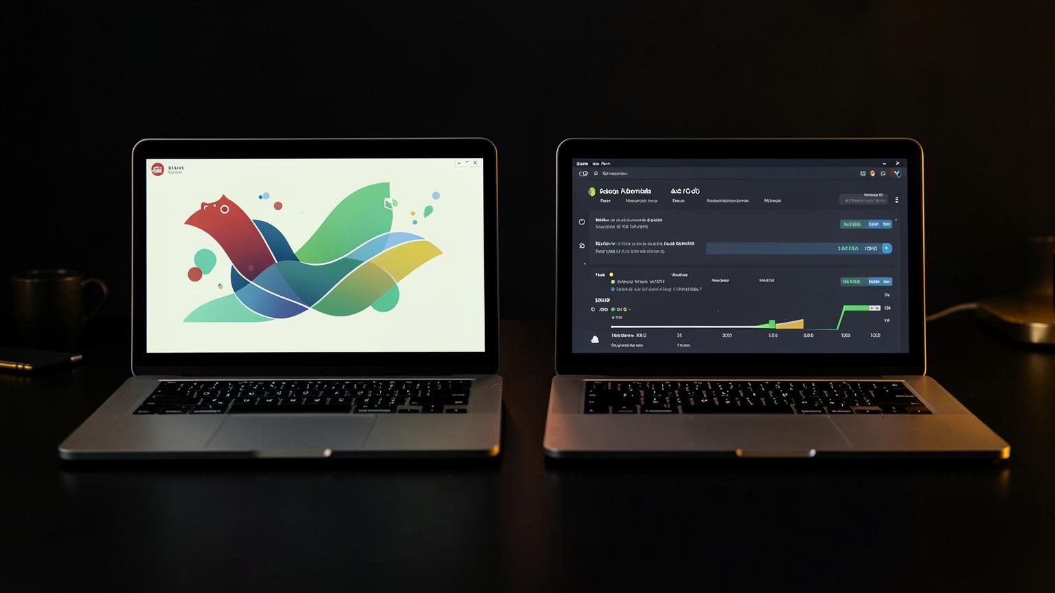 Två datorer som jämför organisk synlighet med betald annonsering i Google